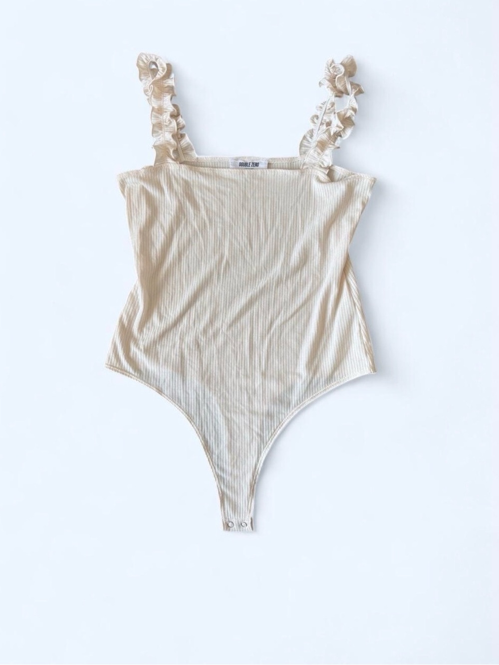 Double Zero Cream Ruffle-Strap Ribbed One-Piece Bodysuit